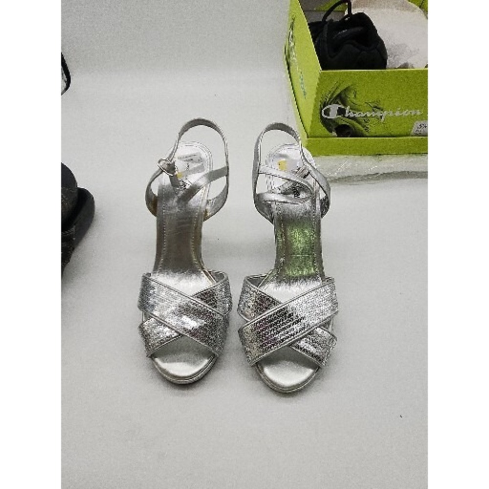 Jacqueline Ferrar Womans Silver Strappy Stiletto High Heel Open Toe 7.5